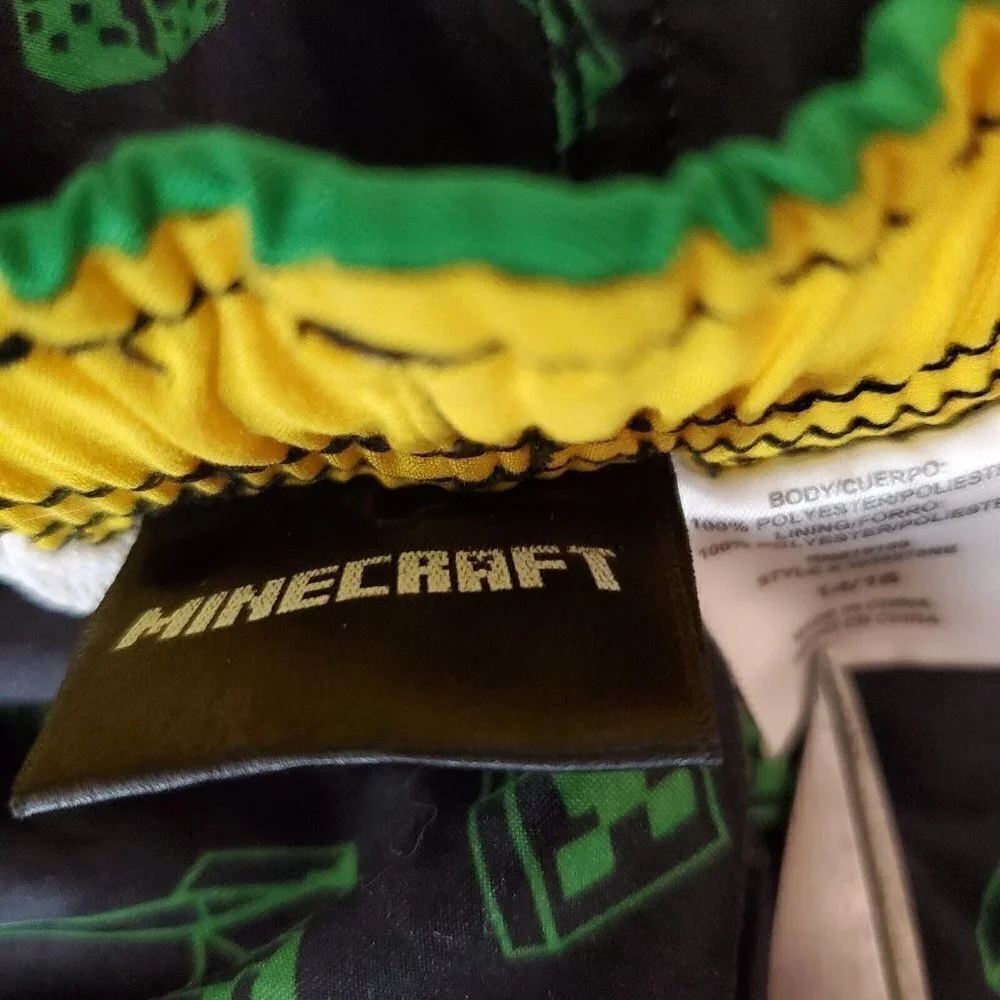 MINECRAFT Swimtrunks Boys 14/16 Green Black Creeper Mojang‎ Beach Built-in Brief